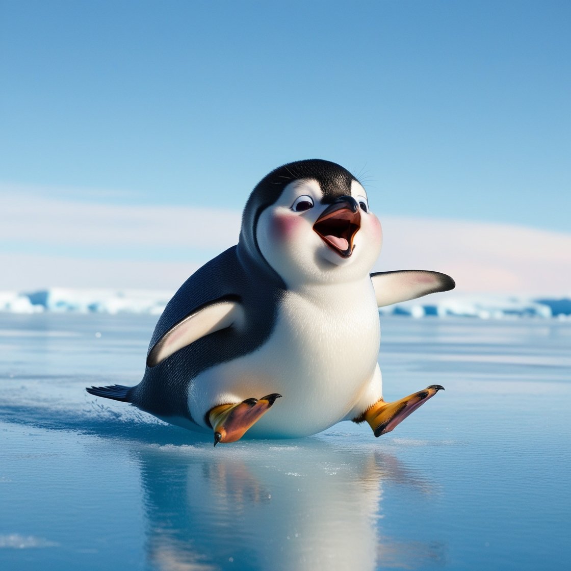 Clip Art/An adorable penguin sliding on ice.
